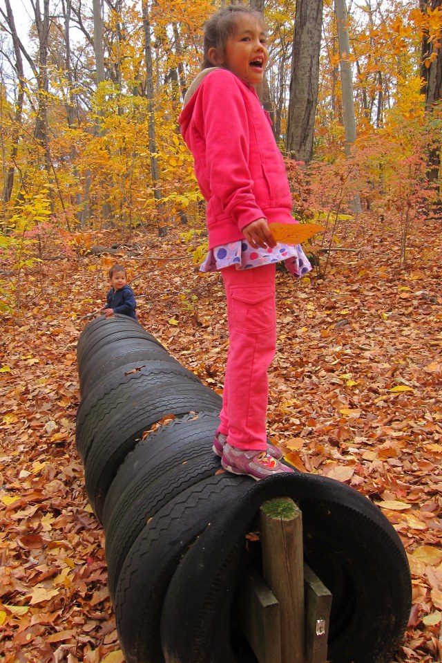 Danger Girl found the next clue - a barricade of rubber tires.  "Look at these, Secret Agent.  Do you suppose they are there to stop the galloping hikers?"  The Secret Agent kept his opinions and thoughts to himself, carefully inspecting the tires.